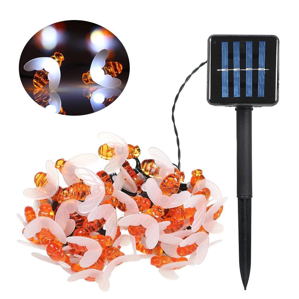 Solar Powered Garden String Light 7m/22.97ft 50 Beads Honey Bee Fairy String Lights IP65 Waterproof Outdoor for Party Garden