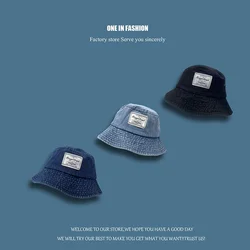 Cowboy Blue Fisherman Hat Female Early Spring and Autumn Summer Japanese Tide Thin Letter Big Head Bib Hat Sunscreen
