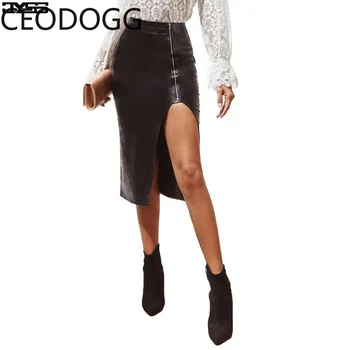 

Ceodogg High Waist Hip Split Design Leather Skirt Women Fashion Irregular Work Style Office Lady Slim Jupe Femme Summer New Wild