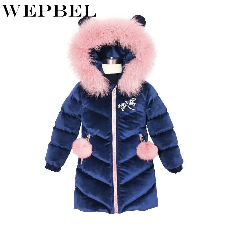 WEPBEL/детская одежда; зимняя куртка для девочек; плотное зимнее пальто для девочек; велюровые зимние куртки с капюшоном для девочек; верхняя одежда