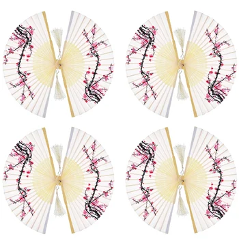 

12 Pieces of Hand-Made Fan Bamboo Folding Fan Printing Fan Dance Fan Wedding Party Decoration (Plum)