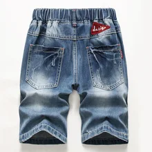 Джинсы для мальчиков штаны средней длины шорты летние тонкие записная книжка С ПЕРЕПЛЕТОМ с подходит для больших мальчиков с дырками детские штаны детская одежда