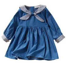 Повседневное осеннее платье, детские платья принцессы в полоску с длинными рукавами и бантом для маленьких девочек