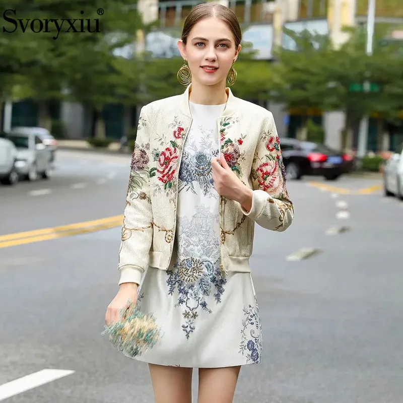 

Svoryxiu Women's Jackets Coat 2020 New Autumn Winter Designer Brand Crystal Beaded Long Sleeve luxury Short Coat Outwear