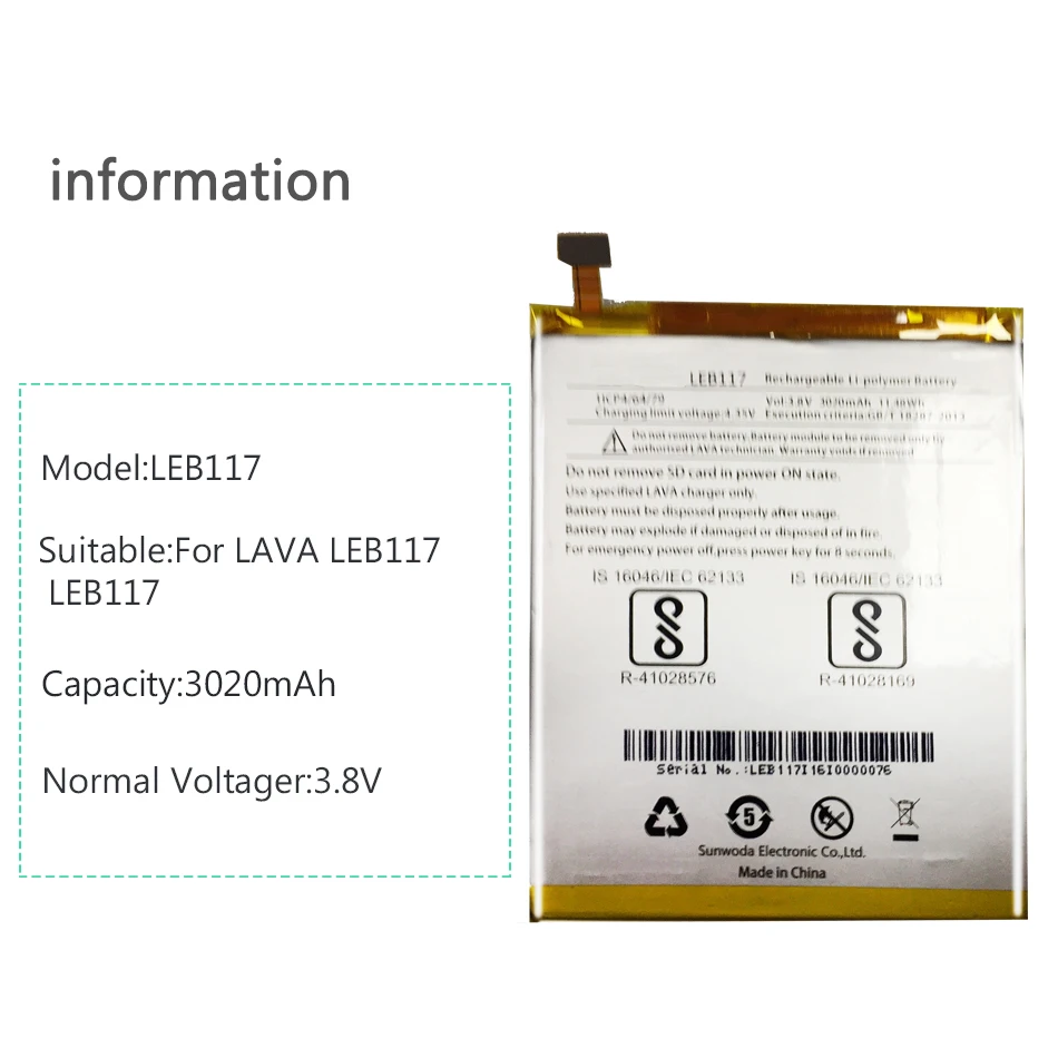 Полимерная литий-ионная батарея для LAVA LEB117 LEB117 3020mAh мощная запасная батарея для мобильного телефона батареи