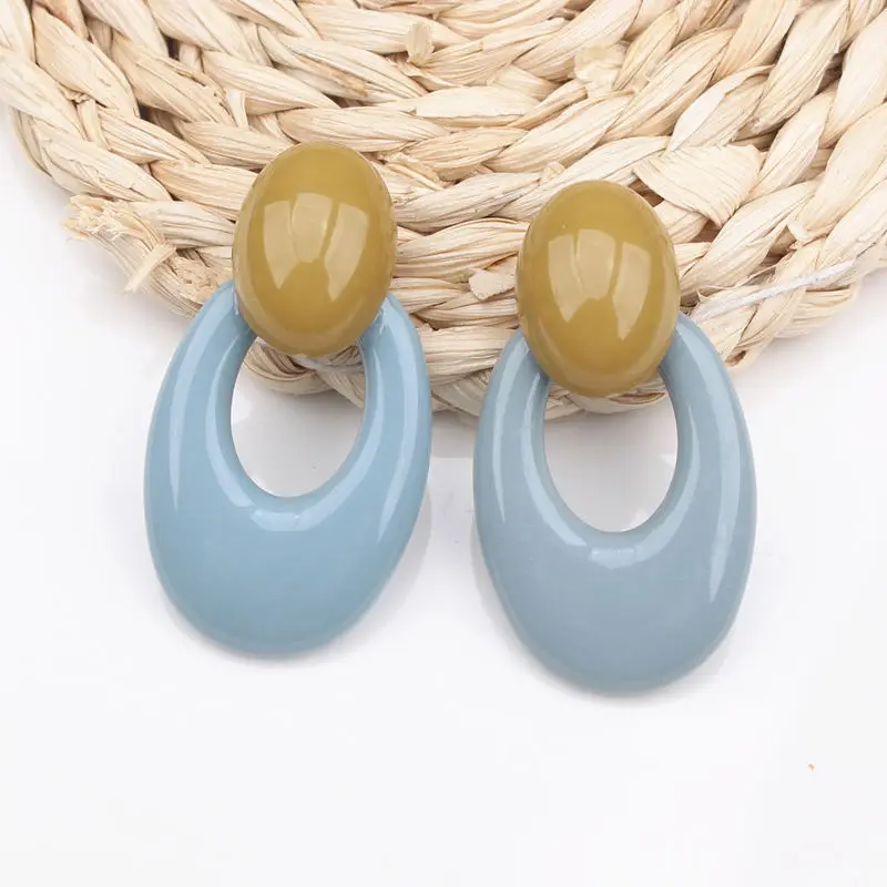 blue Корейский модный Леопардовый цвет, акриловый каучук, висячие серьги для женщин, массивные полосатые треугольные серьги в форме сердца, свадебные ювелирные изделия - Окраска металла: blue