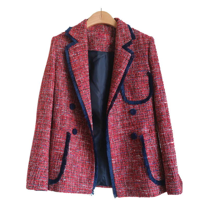 FUNKLOUZ Elegant Women's Blazer Notched Long Sleeve Pocket Button Slim Female Suit 2019 Autumn Office Lady