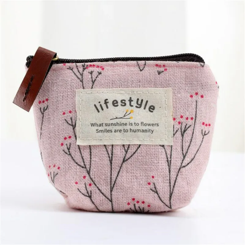 Korean Style Canvas Women's Small Coin Bags Wallet Zipper Flower Cotton Money Key Wallet Pouch Case Bags Kids Girl