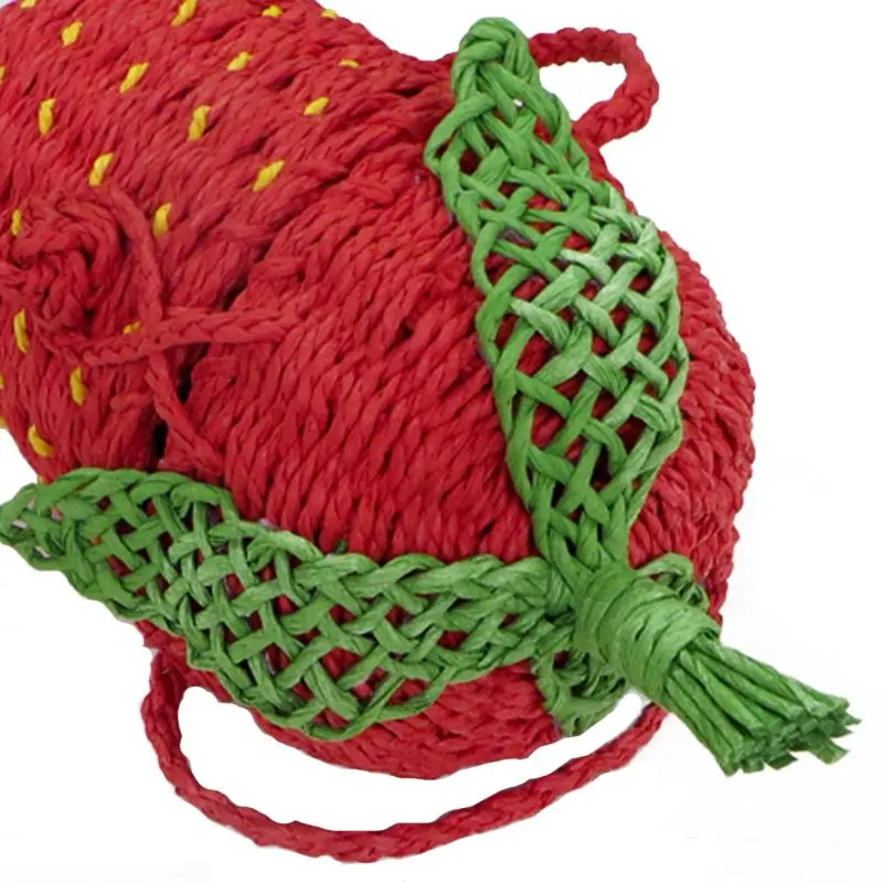 Women's Strawberry Fruit Weave Shoulder Bag Messenger Summer Beach Tote Purse X7XC