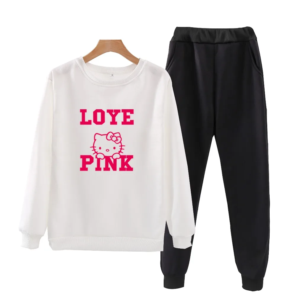 P105 hello-kitty Новинка брендовый спортивный костюм модные толстовки Женская Спортивная одежда комплект из двух предметов флисовая толстовка+ брюки
