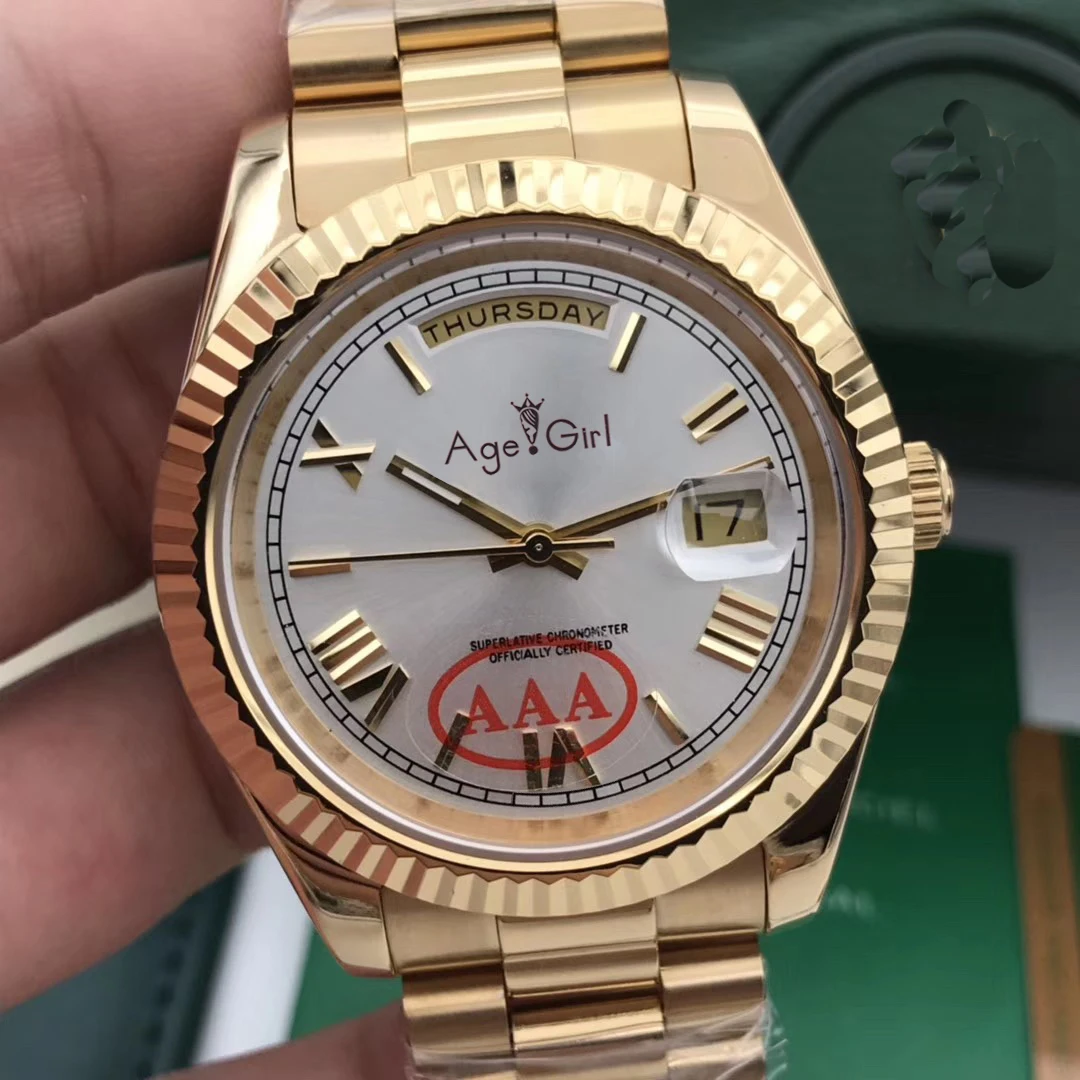 

Famous Brand New Men Daydate Gold Silver Black Blue Green Automatic Mechanical Stainless Steel Sapphire Day-date Watch Rome 41mm
