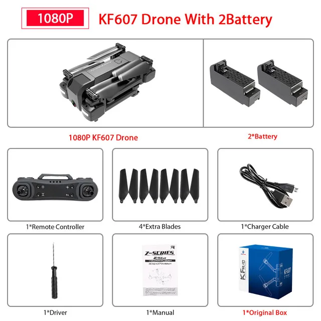 KF607 wifi FPV RC складной Дрон 4K Камера Ультра HD Двойная камера Дрон Безголовый режим One-touch посадка Квадрокоптер подарки для детей - Цвет: 1080P 2 Battery