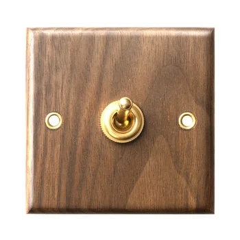 

Home Improvement Wall Toggle Switch Socket Retro Black Walnut Solid Wood Brass Old-fashioned Personality Creative 2 Way Switch