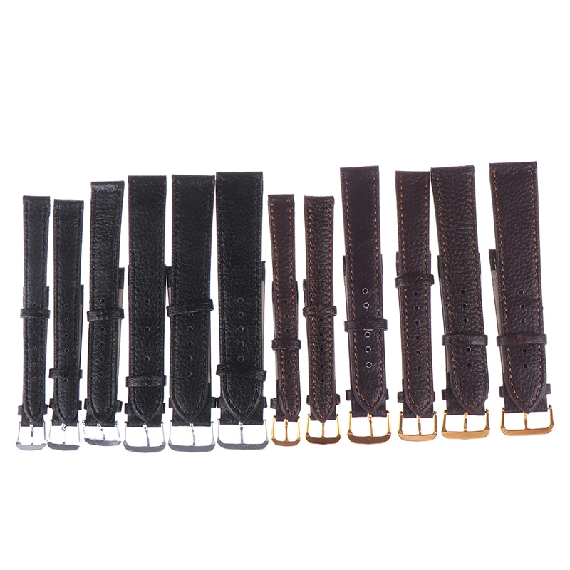 

12-22mm Black brown watchband litchi stripe pu leather watch strap