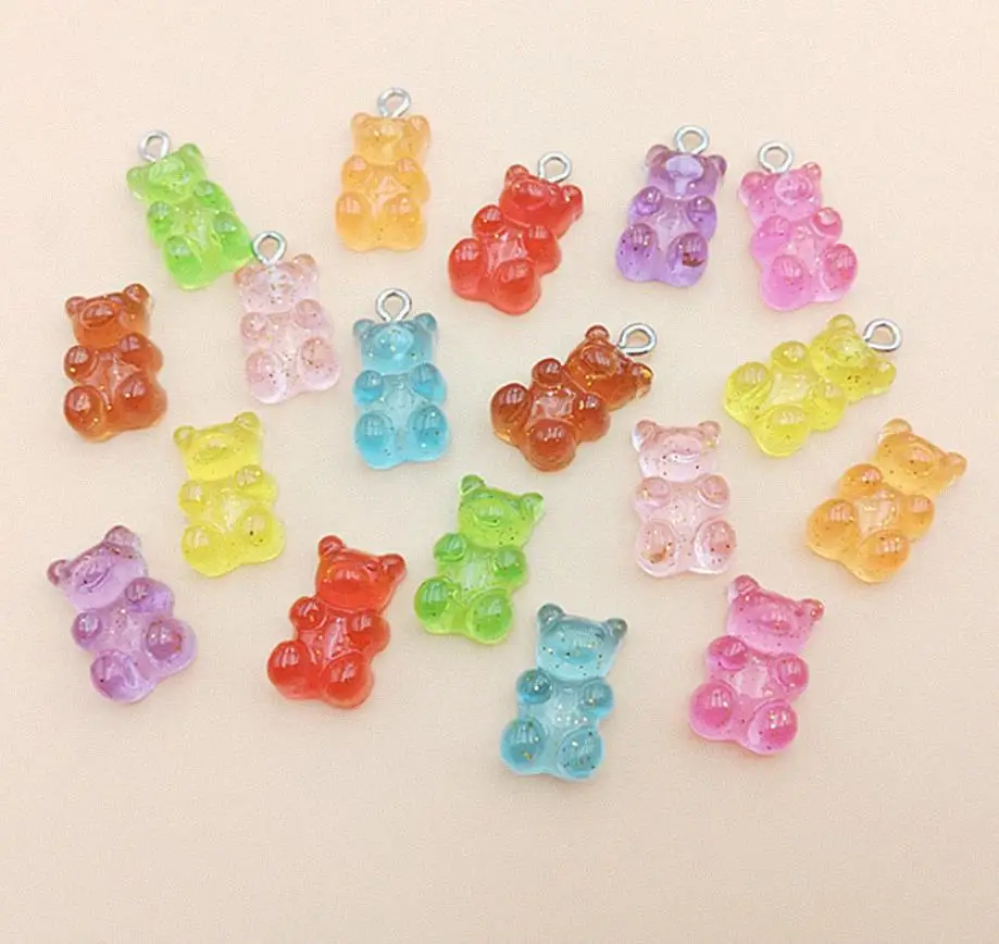 500 PCS Without hook Ожерелье с плоской задней частью, Медвежонок харибо, сверкающий, сладкая клейкая конфета, медвежонок, подвески для брелока, украшения своими руками - Окраска металла: 500 PCS Without hook