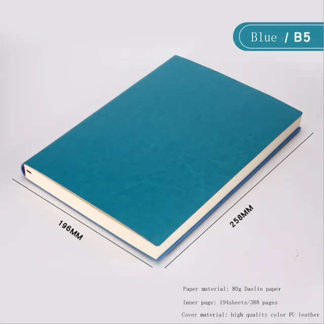 A5, A6, B5, три размера, 4 стиля, 5 цветов, большой деловой ежедневник, кожаный мягкий блокнот, увеличивающий рост, толстый блокнот - Цвет: B5 Blue