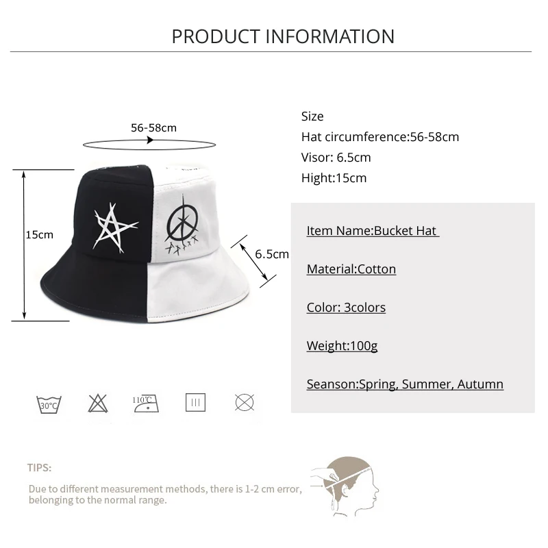 FUODRAO New Japanese Bucket Hats For Women Harajuku Fisherman Hat Men Black And White Patchwork Hip Hop Cap M109