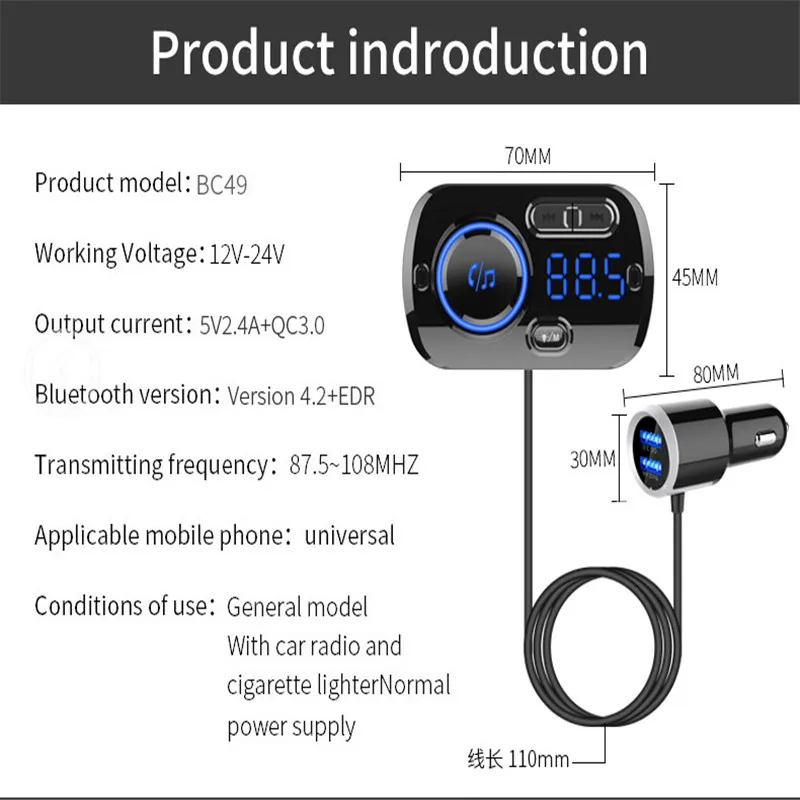Автомобильный Bluetooth MP3-плеер беспроводной QC3.0 быстрое зарядное устройство для автомобиля USB Громкая Связь Динамик fm-передатчик автомобильные аксессуары Рождественский подарок