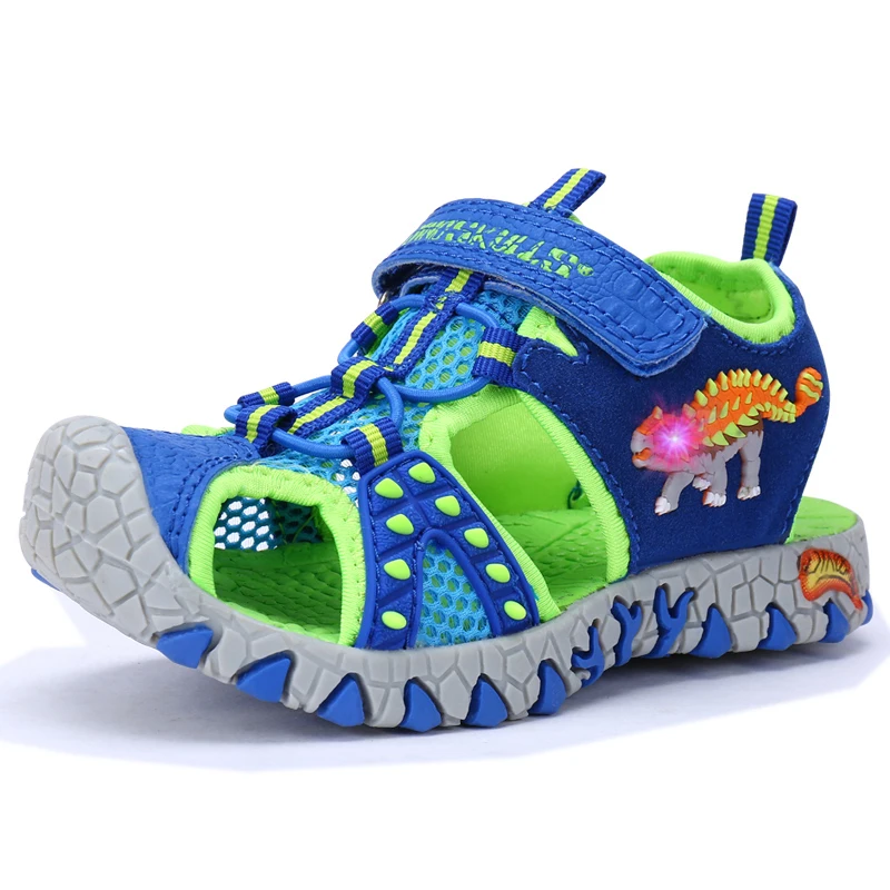 Dinoskulls 2021 Light Up Summer Sandals Boys Cut Outs 3D Dinosaur Children Shoes Non-slip Sport Kids Beach Shoes Baby Foot Wear leather girl in boots Children's Shoes