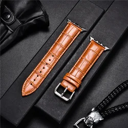 Genuine Cowhide Leather Watchband with Bamboo Pattern Design for 42mm 44mm 45mm 49mm (Light Brown-S)