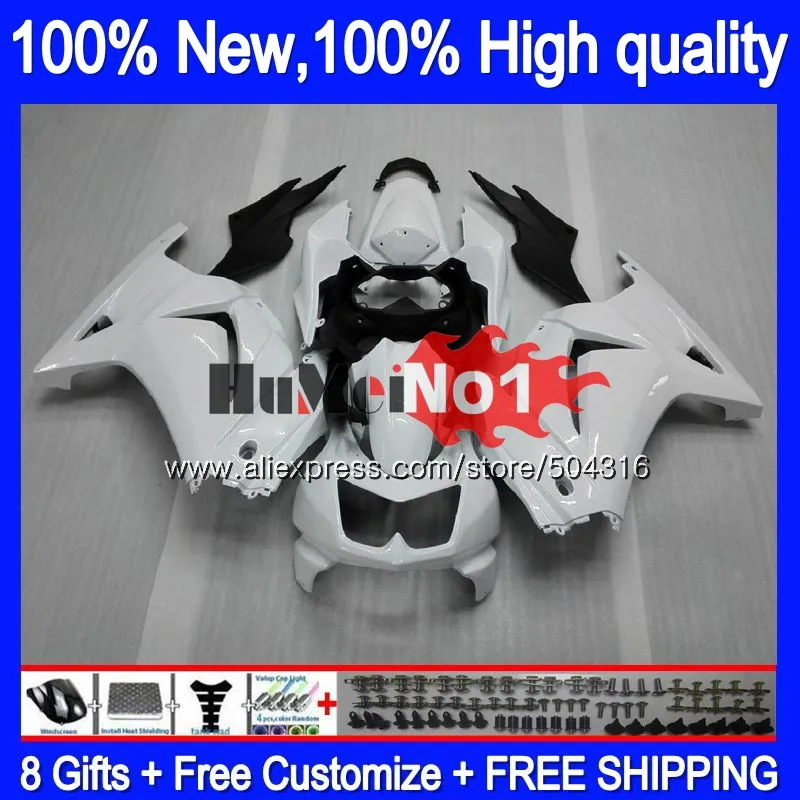 Комплект для KAWASAKI EX250 ZX250 R EX250R 10MC. 18 ZX EX 250 250R ZX250R 2008 2009 2010 2011 2012 08 09 10 11 12 глянцевый белый обтекатель - Цвет: No. 1