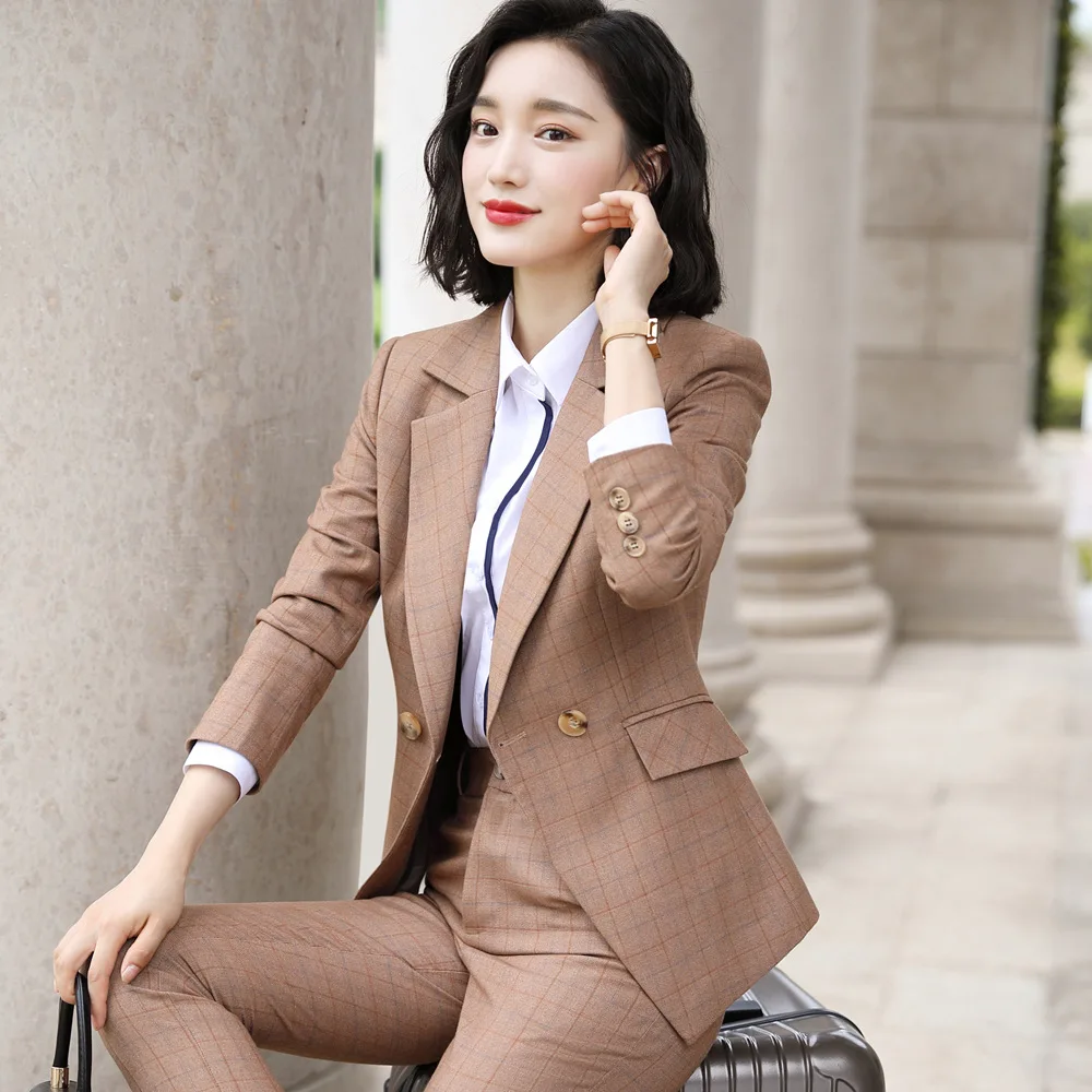 90% OFF Womens Suits Set 2 pieces Fashion Double Buckle Suit Professional OL Professional Suit Woman Pants Suits Elegant 8019918