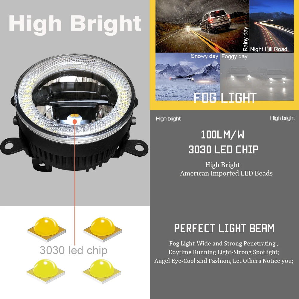  Cawanerl 2 Pieces Car LED Bulb Fog Light Daytime Running Lamp DRL Angel Eye 3000LM 12V For Nissan L - 4000084262192