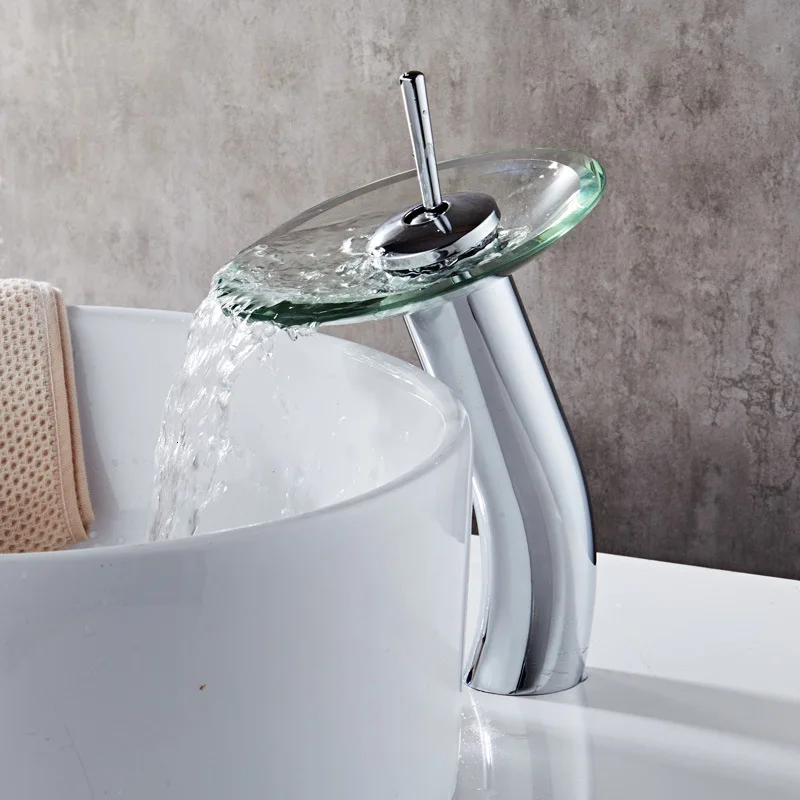 

Hot And Cold Basin Faucet Glass Waterfall Faucet Shower Room Toilet Dragon Mixture Water Tap