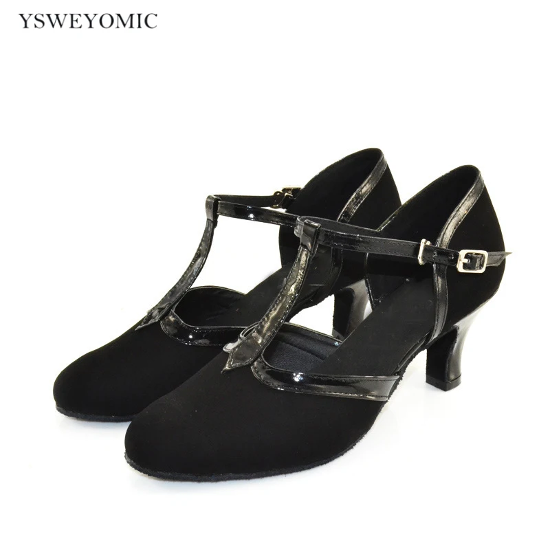 Ballroom Dance Shoes Women Dance Competition Shoes Low Heel 6cm 5cm Practice Black Flock Closed Toe Standard Ballroom Dance Shoe