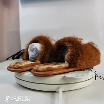 

2020 Luxury Ladies Slippers Full Mink Fur Home Hotel Slippers Fur Slippers Platform Designer Shoes Woman