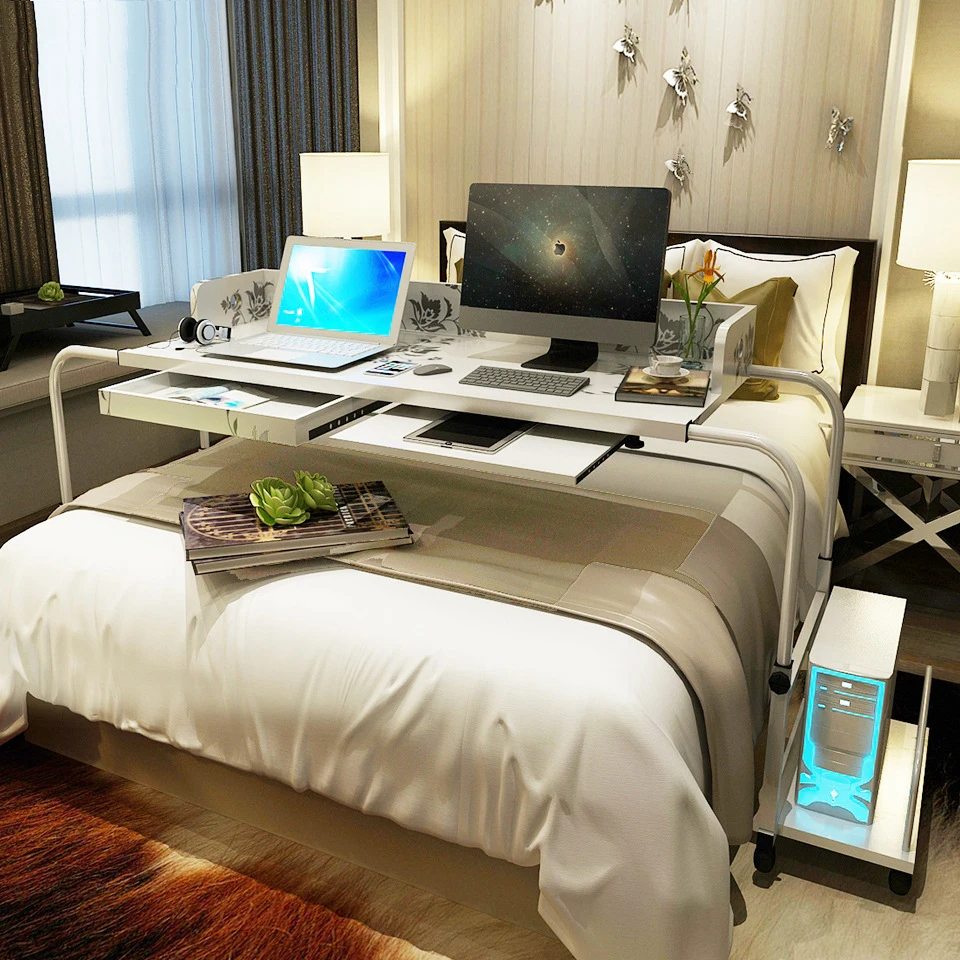

A Creative Widen&Height Adjustable Laptop Stand Cross Bed Computer Table Large Size Computer Desk with Keyboard&Draw