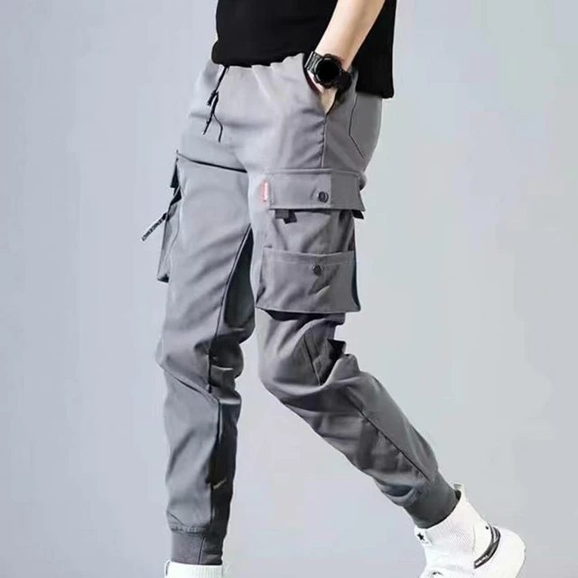 Mens Elastic Waist Cargo Pants Drawstring