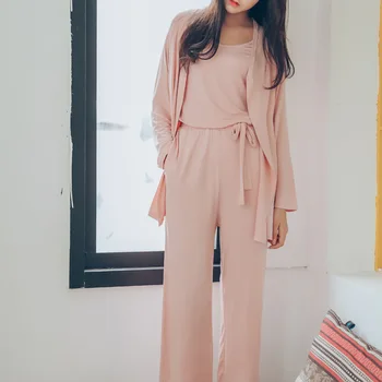 

Spring Autumn New Solid Soft Home Clothing Intimate Lingerie 3PCS Pajamas Suit Female Nightwear Modal Sleep Set Homewear