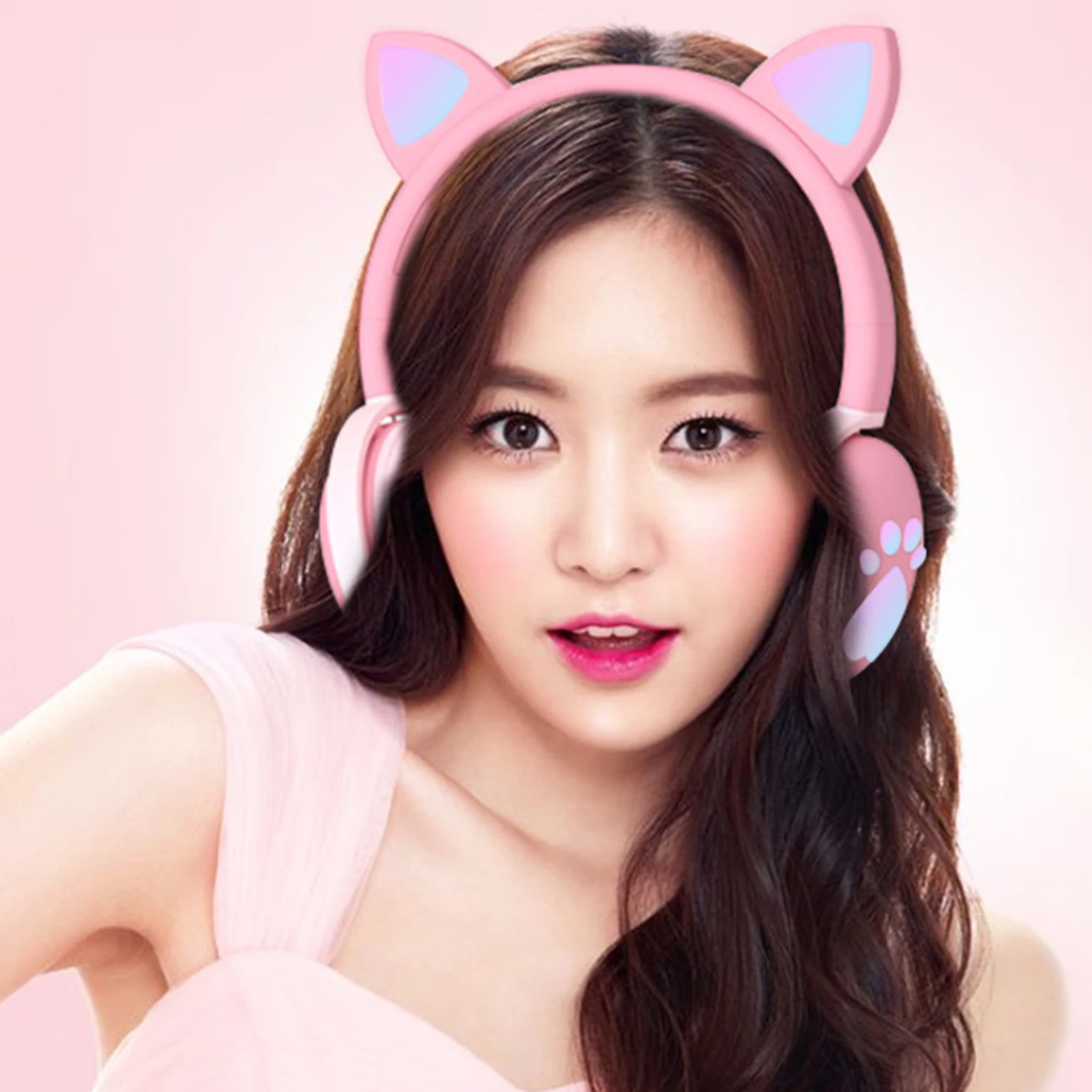 Bluetooth Headphones glowing cute LED Cat Ear Paw Girls Gift Kids Headset Wireless HIFI Stereo Bass 3 5mm Plug With Mic