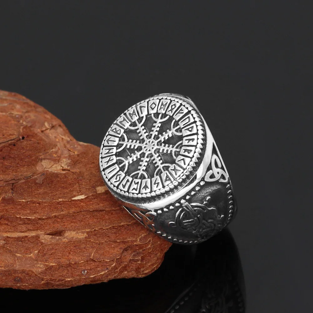 Nordic Viking mjolnir valknut Helm of awe rune Amulet Ring Stainless Stee with Valknut Rune Gift Bag