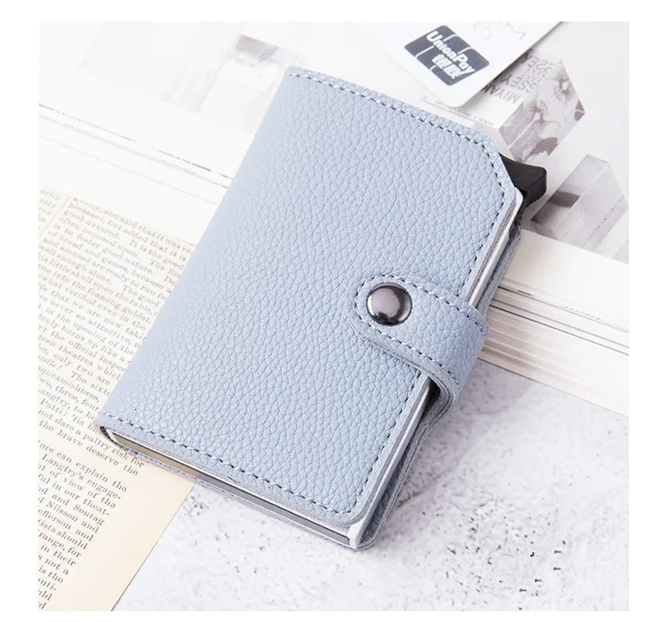 BISI GORO Bank Card Case RFID Blocking ID Credit Card Holder Protection Men Wallet Leather Metal Aluminum Business Card Wallet
