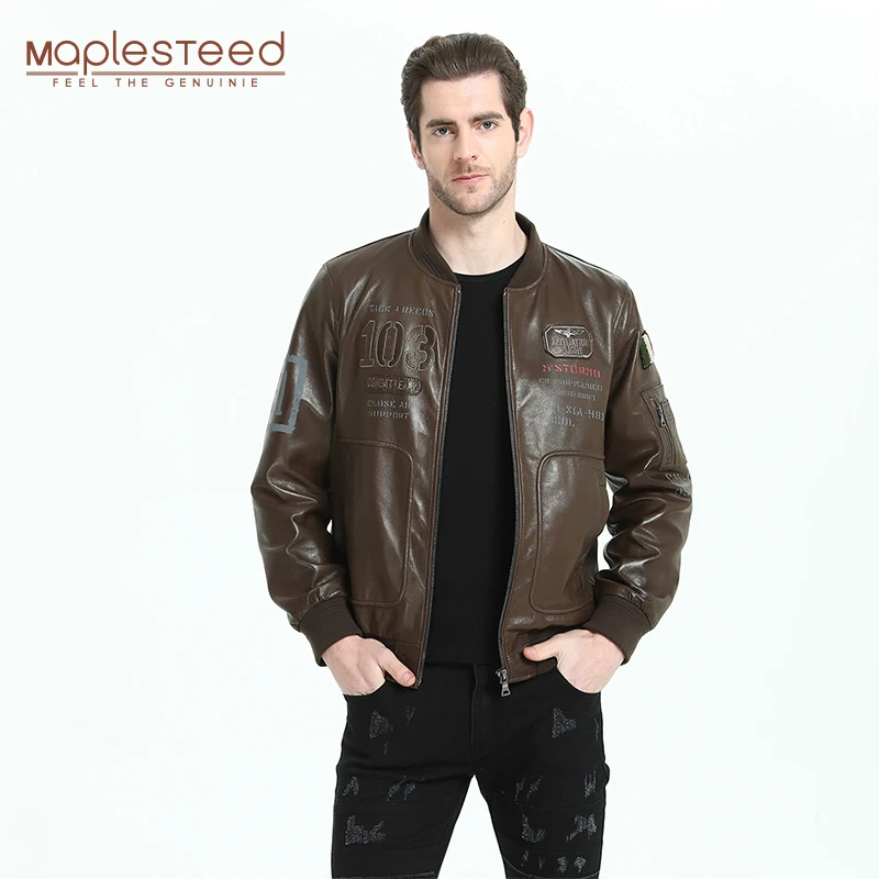 

Men Leather Jacket Brown Sheepskin Printed Indian Head Men's Genuine Leather Jacket Thin Soft Man Leather Coat Autumn M199