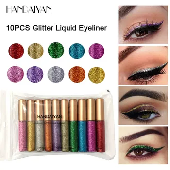 

10Pcs Metallic Shiny Smoky Eyes Eyeshadow Waterproof Glitter Liquid Eyeliner Waterproof Sweat-proof Fast Drying Eyeliner