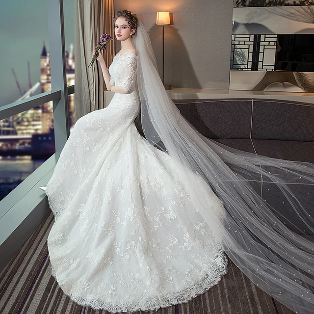 JKM056 Robe De Mariage 2020 High Neck Lace Up Back Floor Length Ball Gown Lace Wedding Dress Organza Vestido De Noiva Princesa 3