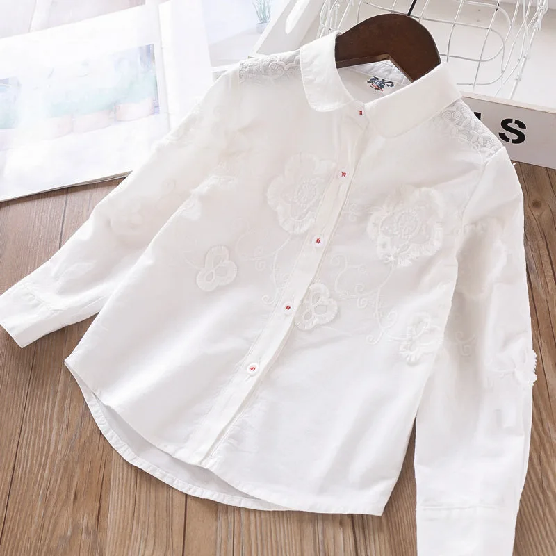 2020 г. Весенняя кружевная рубашка для девочек с цветочным принтом и отворотом