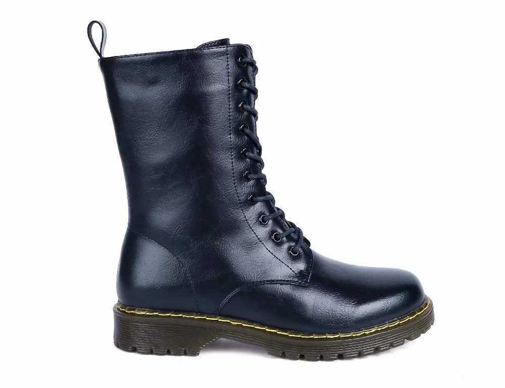 New Plus Velvet Martin Boots British Style Black Red Casual Couple Short Boots Beef Tendon Bottom Slip High Bandage Women's Boot