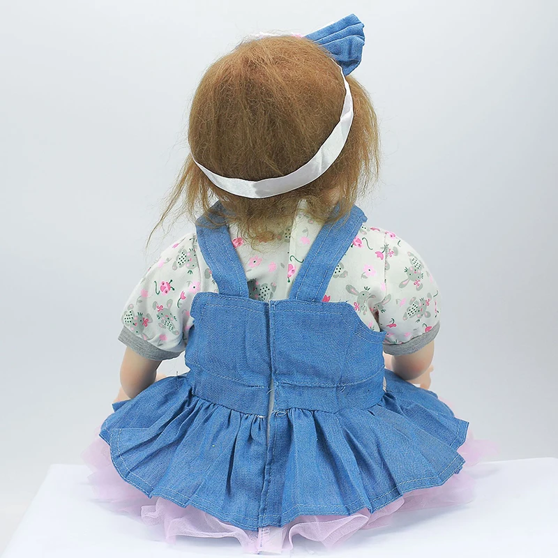 55 см Reborn Baby Doll игрушка мягкий силиконовый синий платье ткань тело мохер волосы реалистичные Новорожденные Кукла Малыш Дети Подарки