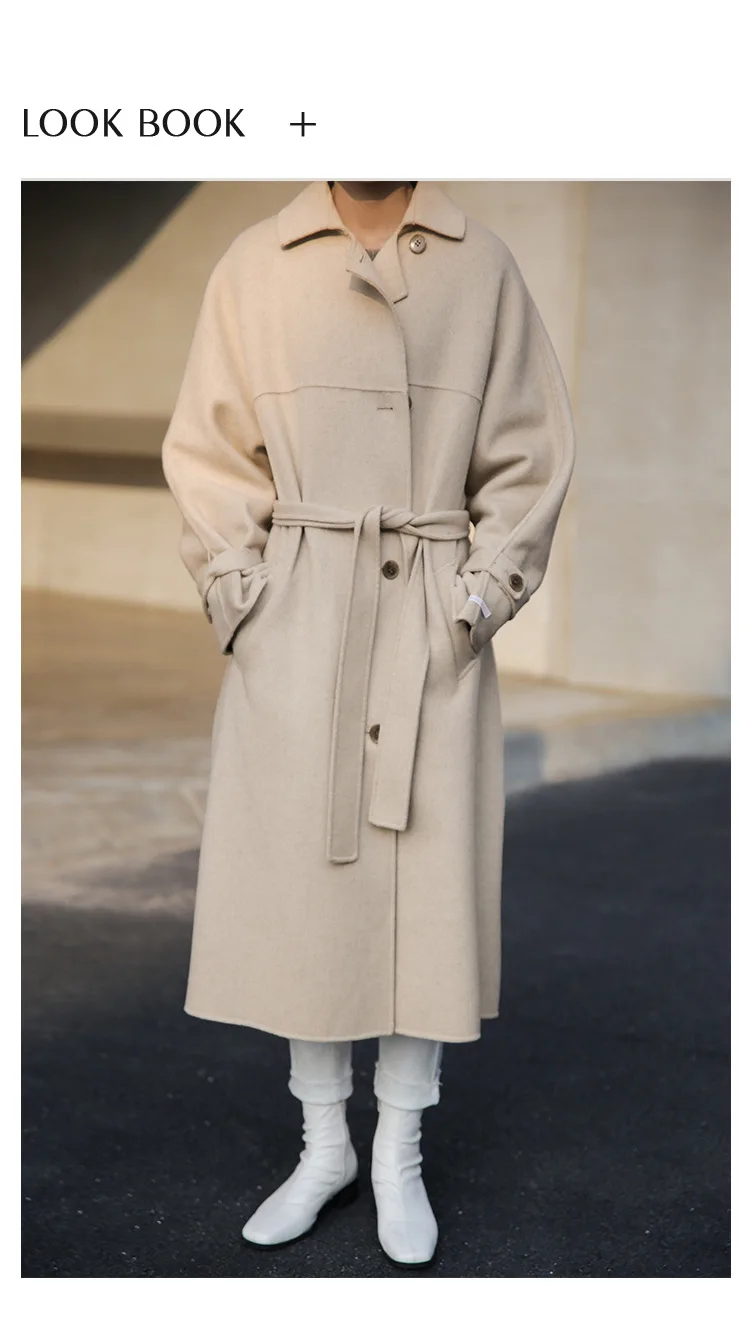 Осень и зима, Женская куртка пальто с мехом высокого качества с поясом выше колена Свободные Длинные Стиль шерстяное пальто