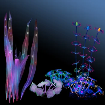 

Uniclife 4 Pack Fish Tank Decorations Glowing Effect Aquarium Décor Accessories Small Silicone Artificial Coral Plant Ornaments