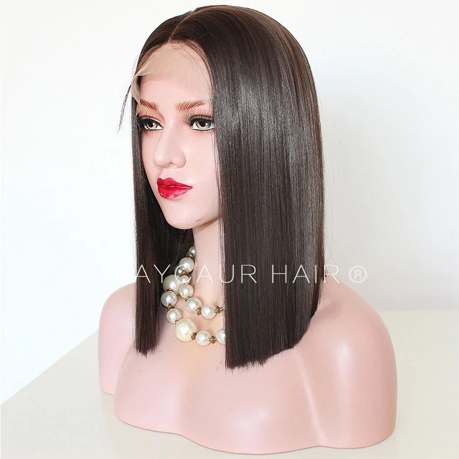 Maycaur Glueless Lace Front Wigs for Women Natural Black Bob Pre-plucked Hairline with Baby Hair (5)