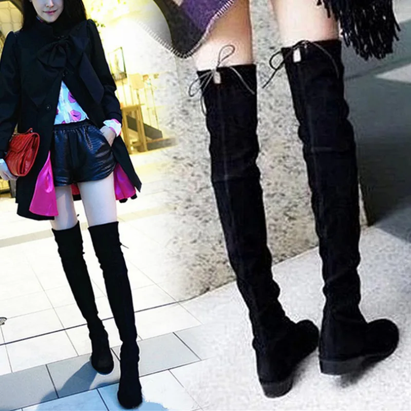 

LZJ Flat Thigh High Boots Winter Women Over the Knee Boots Comfort Suede Ladies Long Boots Woman Shoes Black Boots 2019 35-43