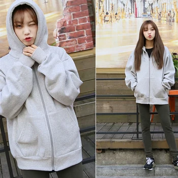 

Autumn Spring Fashion Hooded Outwear Hoodies Women Casual Long Sleeve Zip-up Sweatshirts Loose Ladies Streetwear Tops Winter