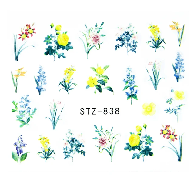 Nail Stickers Sliders For Nails For Manicure Decor Nails Set Nail Design Sliders Flower Leaf Tree Green Nail Art Watermark Decal STZ-838