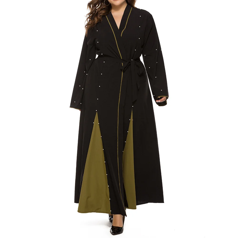Abaya Jilbab Muslim Maxi Dress Black Beadings Plus Size Kaftan Long Dress Vintage Fashion Islamic Clothings Cardigan Long Robe