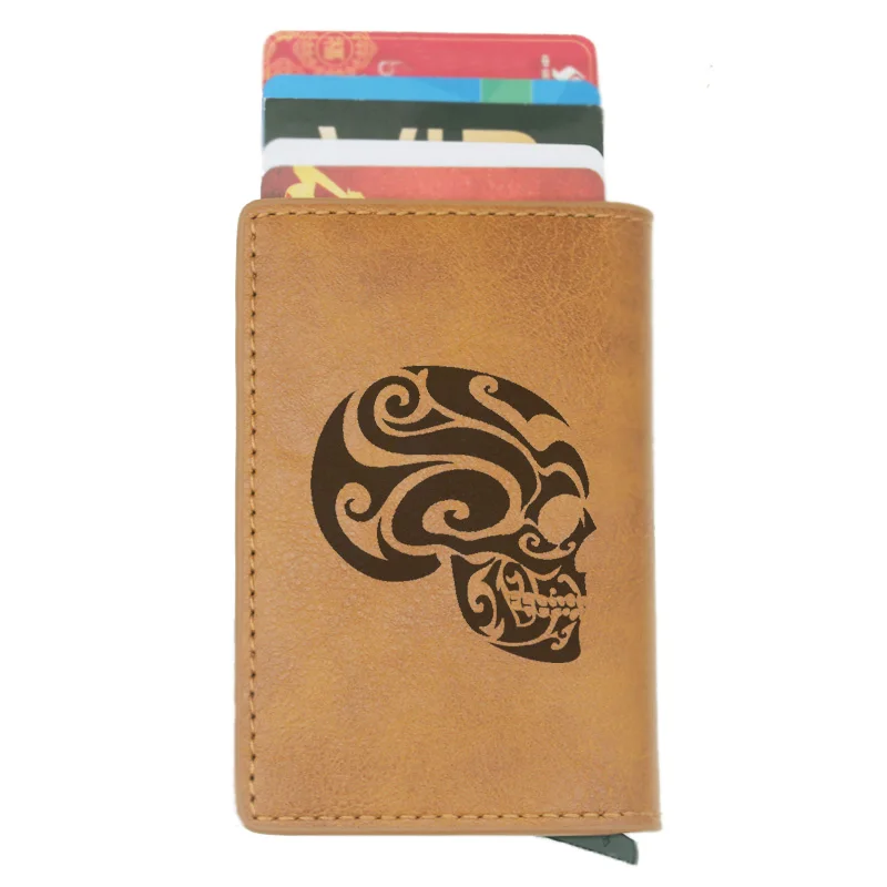 

2019 New Arrivals Punk Style Skull Leather RFID Credit Card Holder Anti-Theft Automatic Wallet Card Case Male Purse